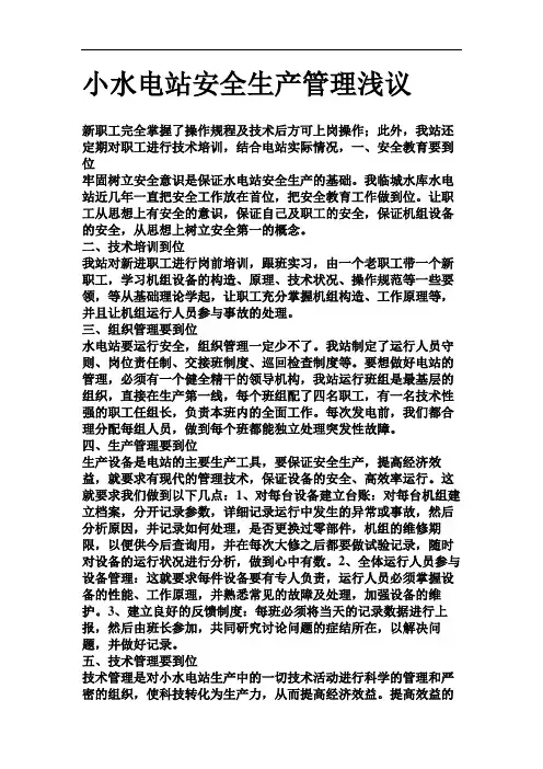 小水电站安全生产管理