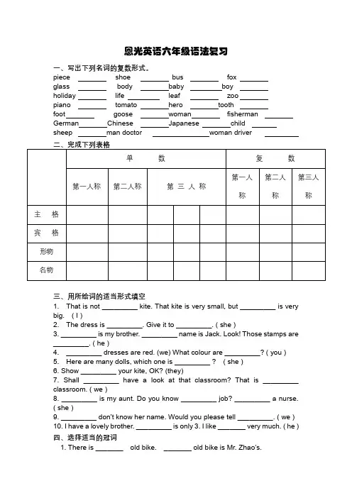 小升初英语语法总汇练习题