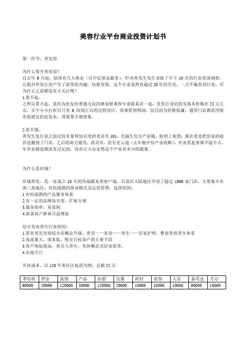 养发商业投资计划书