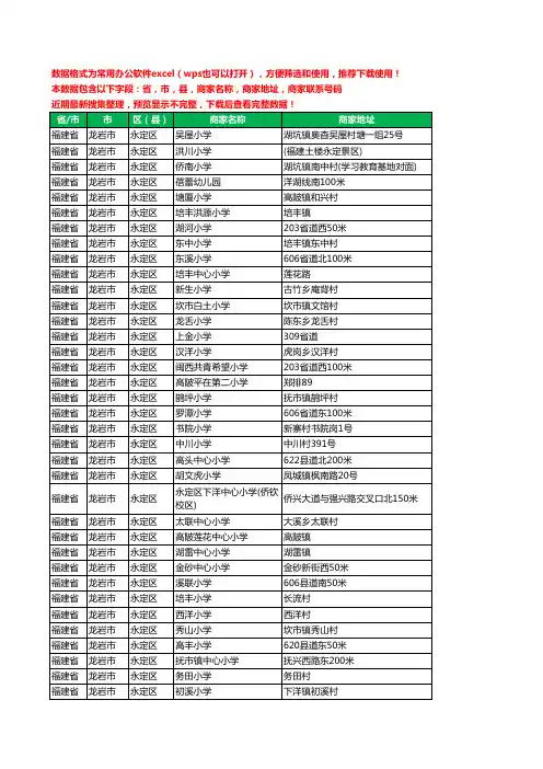 2020新版福建省龙岩市永定区小学工商企业公司商家名录名单黄页联系电话号码地址大全85家