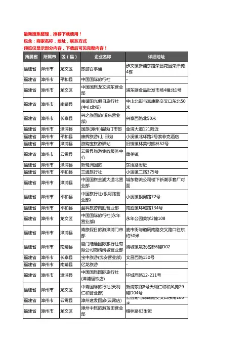 新版福建省漳州市旅行社企业公司商家户名录单联系方式地址大全192家