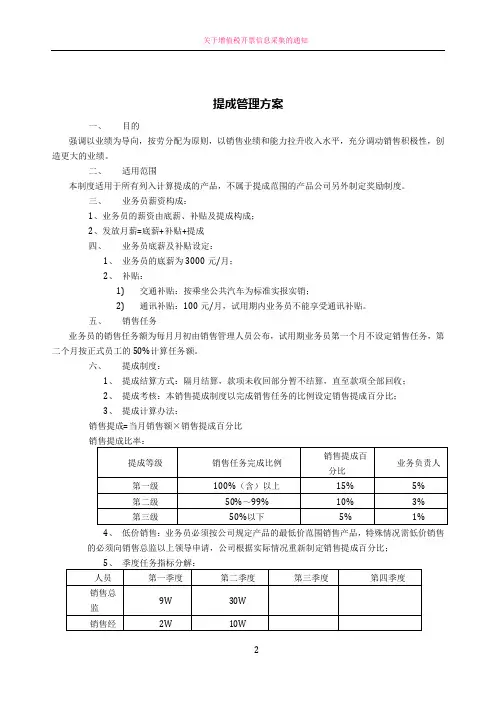 提成管理制度方案 2