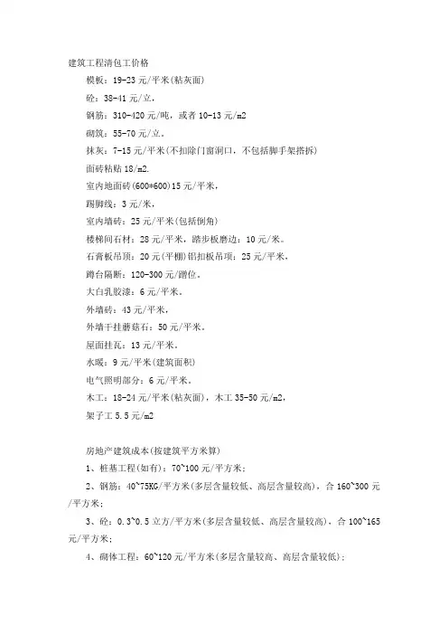 建筑工程包工价格汇总