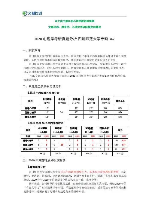 2020年四川师范大学心理学专硕347考研真题分析