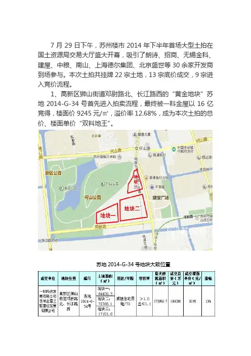 苏州2014年土地成交信息