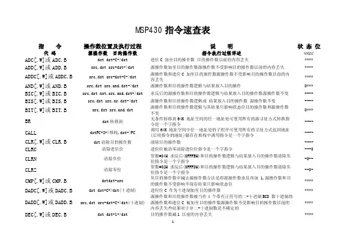 MSP430指令速查表