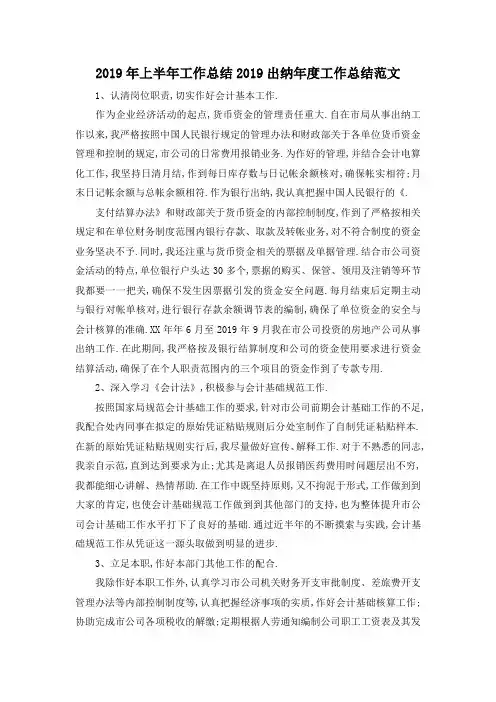 最新-2019年上半年工作总结 2019出纳年度工作总结范文 精品