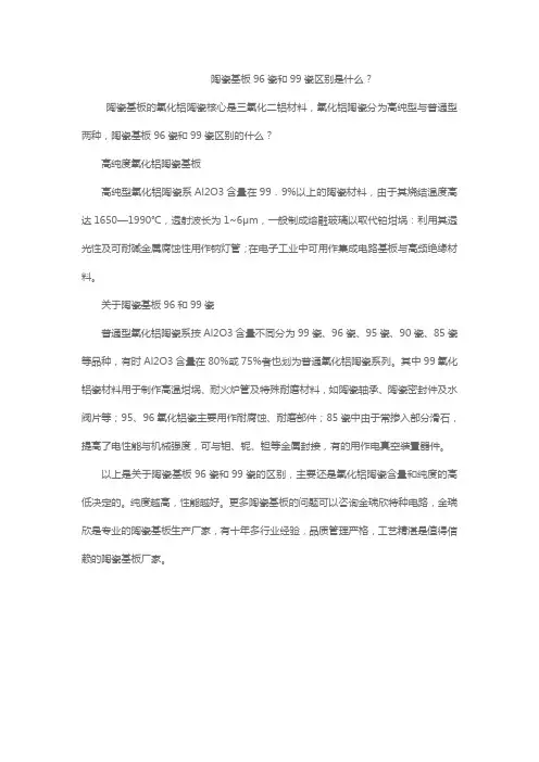 陶瓷基板96瓷和99瓷区别是什么？