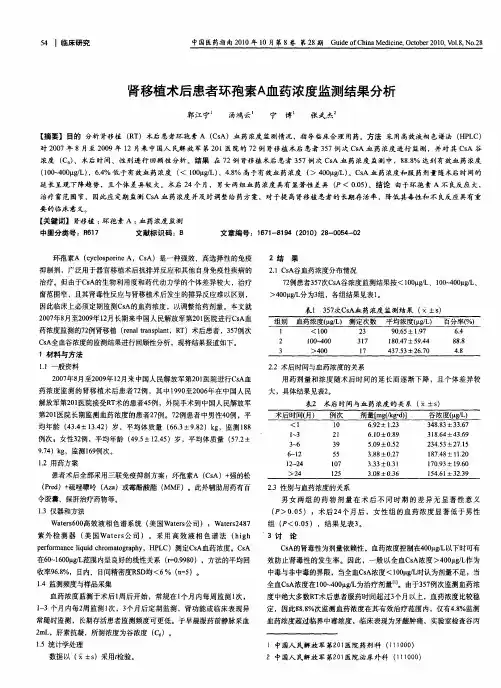 肾移植术后患者环孢素A血药浓度监测结果分析