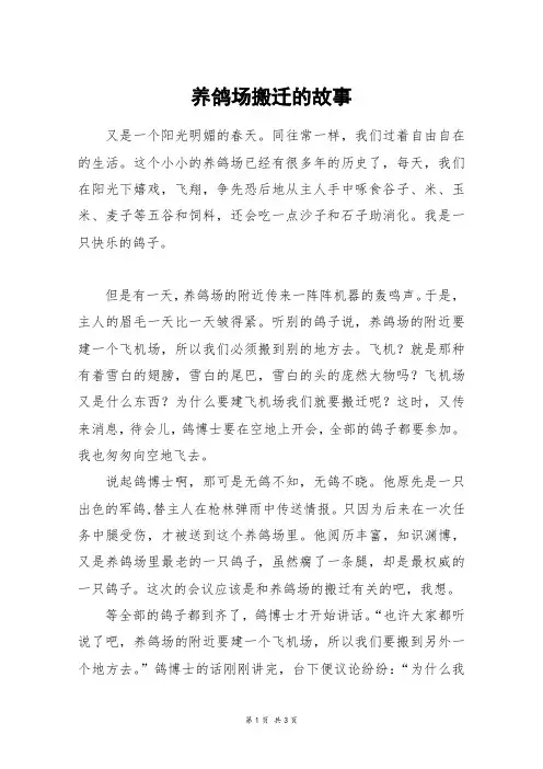 养鸽场搬迁的故事_高三作文