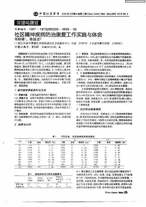 社区精神疾病防治康复工作实践与体会