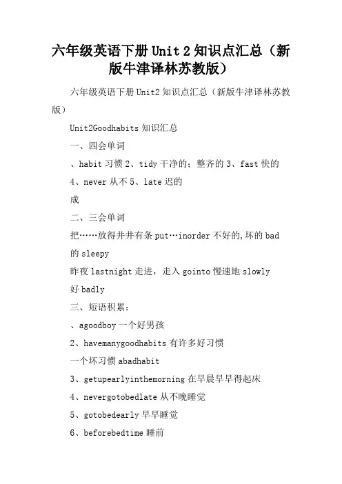 六年级英语下册Unit 2知识点汇总(新版牛津译林苏教版)