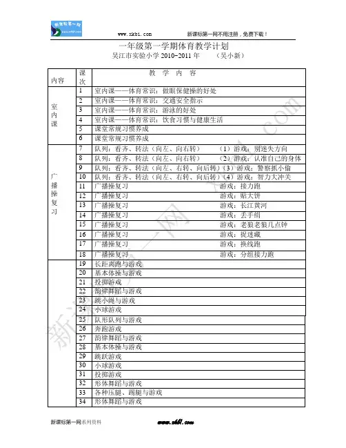 2012年小学一年级下学期体育教学计划及教学进度