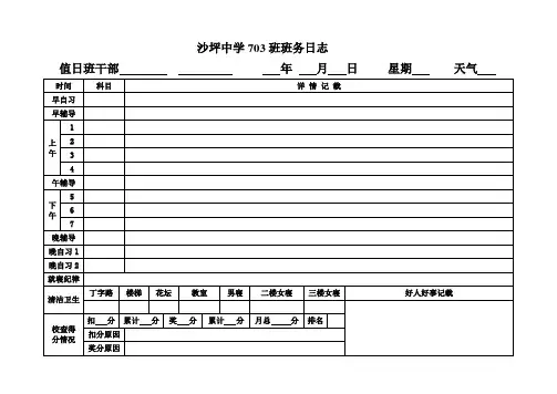 初中班级管理班务日志模板