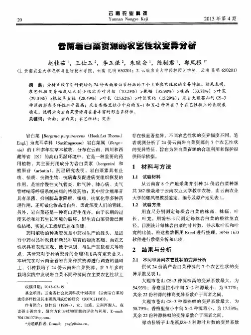 去南岩白菜资源的农艺性状变异分析