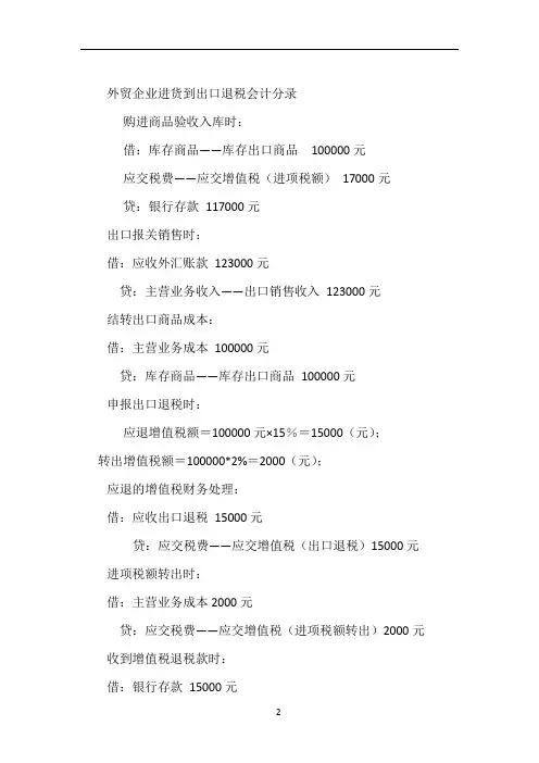 外贸企业进货到出口退税会计分录