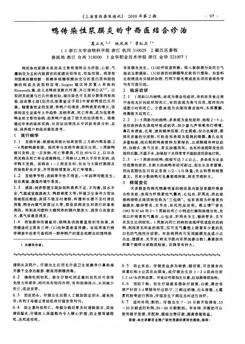 鸭传染性浆膜炎的中西医结合诊治