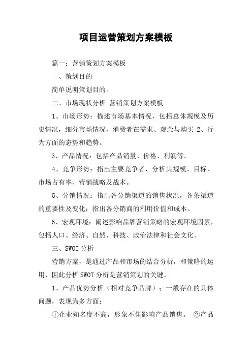项目运营策划方案模板