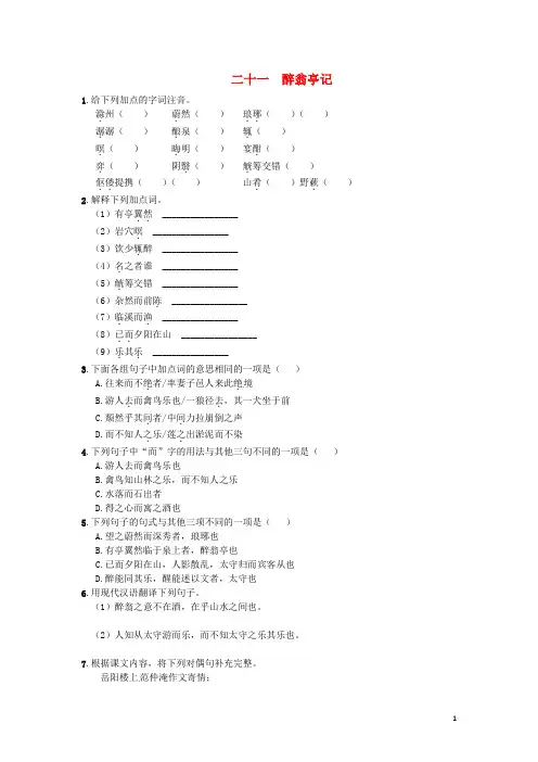 九年级语文上册 21《醉翁亭记》练习 苏教版