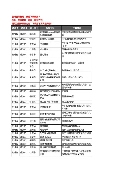 新版贵州省遵义市电脑企业公司商家户名录单联系方式地址大全373家