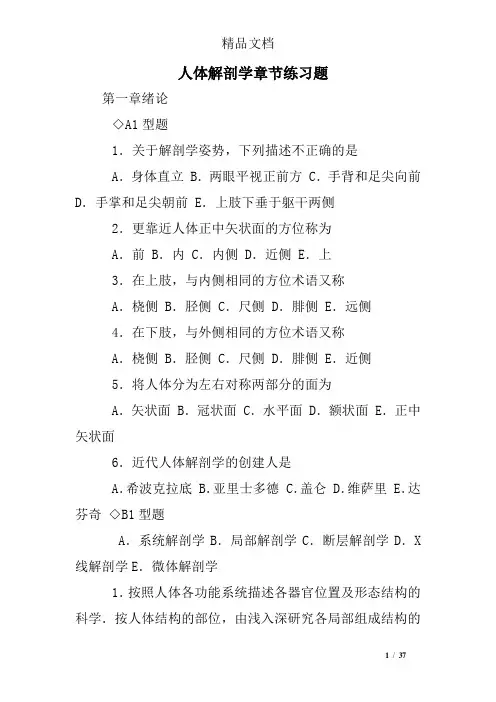人体解剖学章节练习题