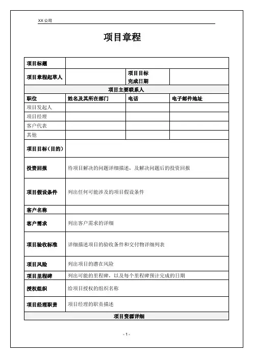 XX项目章程模板