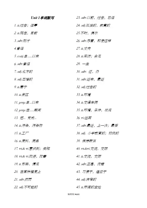 最新译林牛津英语8B单词默写表Unit1-4