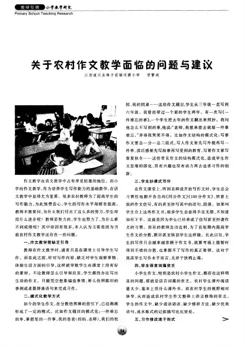 关于农村作文教学面临的问题与建议