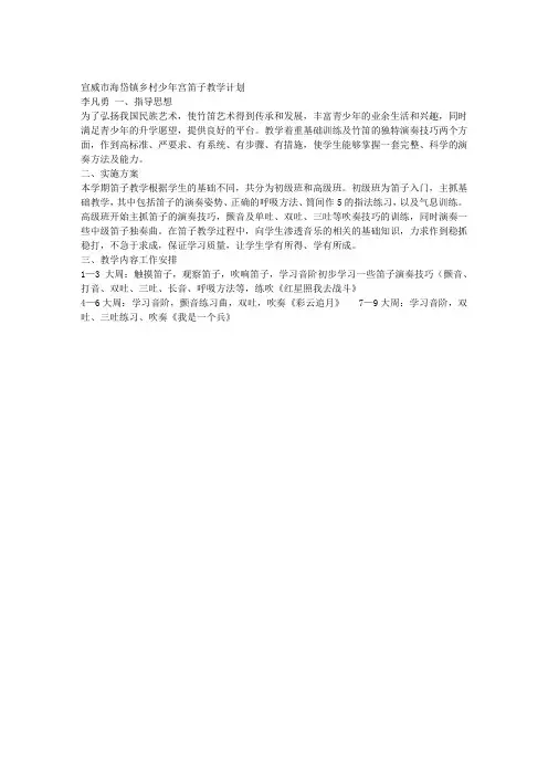 宣威市海岱镇乡村少年宫笛子教学计划