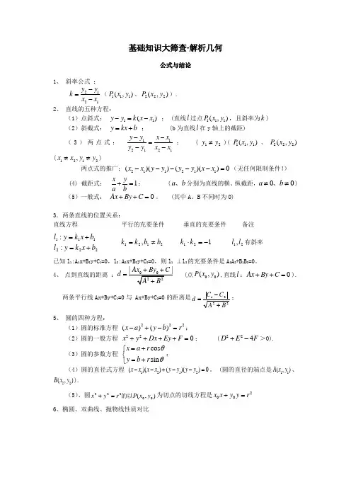 高中数学基础知识大筛查(8)-解析几何