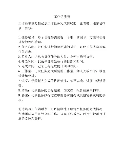 工作销项表