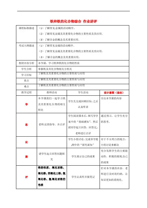 四川省成都市高中化学 专题 铁和铁的化合物作业讲评教案 新人教版必修1