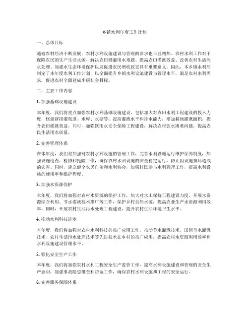 乡镇水利年度工作计划