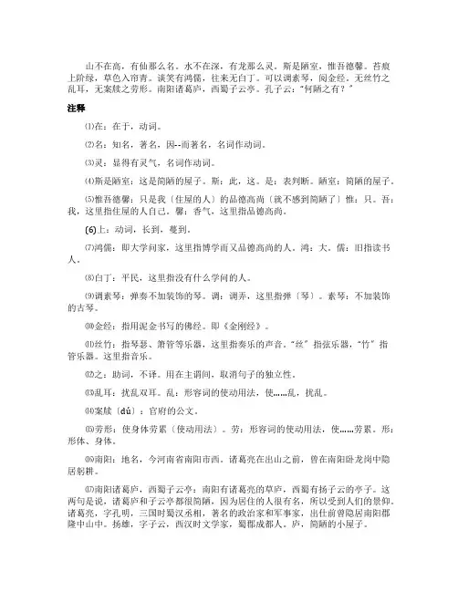 陋室铭原文及翻译注解