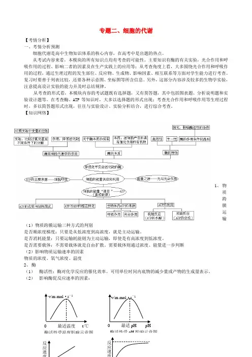 高三生物二轮复习 专题二、细胞的代谢教学案