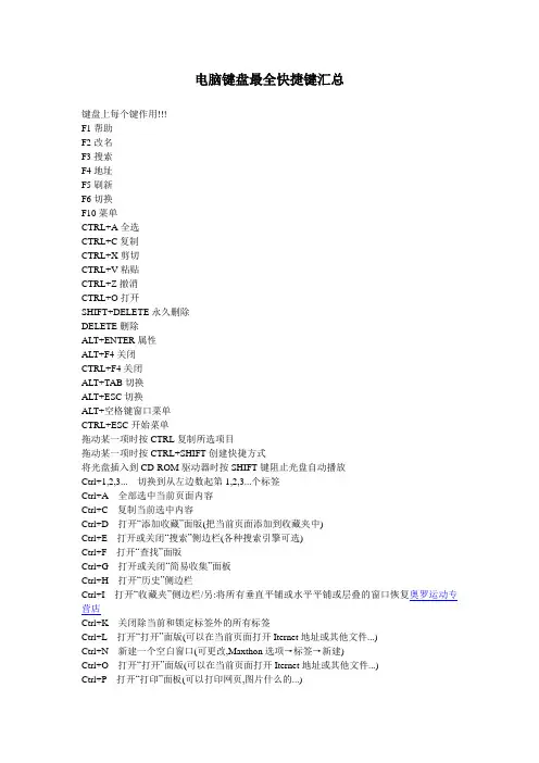 电脑键盘快捷键汇总