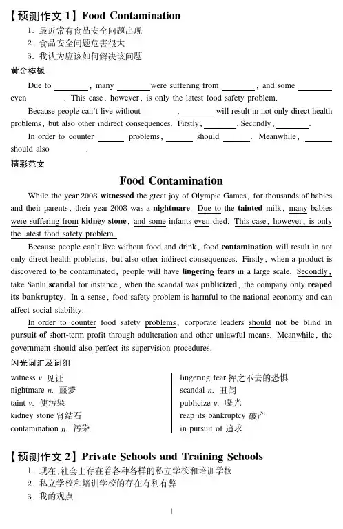 四级热点预测作文+ 黄金模板