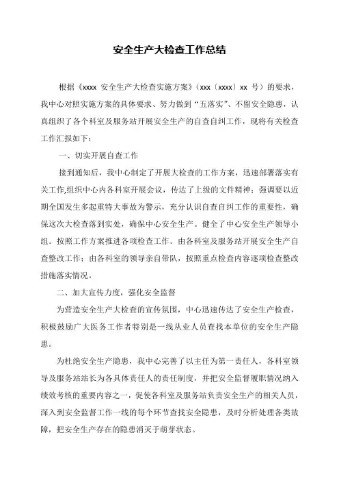 安全生产大检查工作总结 2