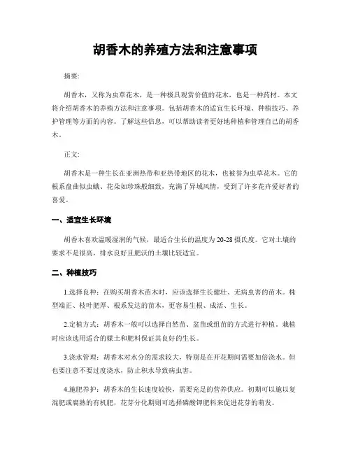 胡香木的养殖方法和注意事项