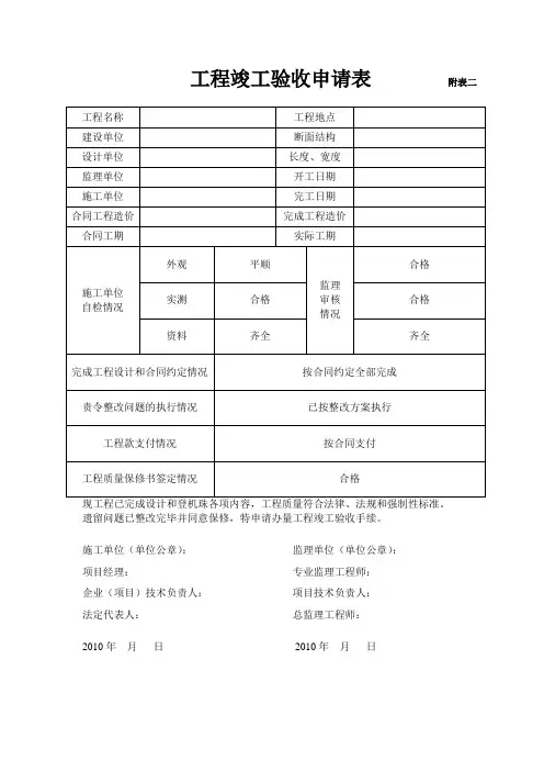 工程竣工验收申请表