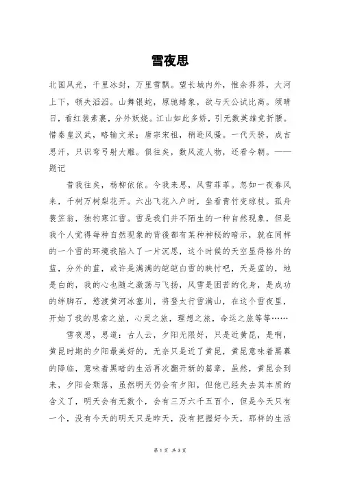 雪夜思_高三作文