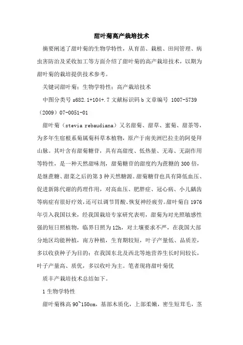 甜叶菊高产栽培技术