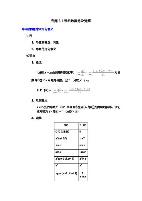 导函数及其应用——2021届高三数学一轮复习讲义