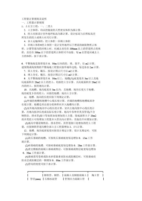 工程量计算规则及说明