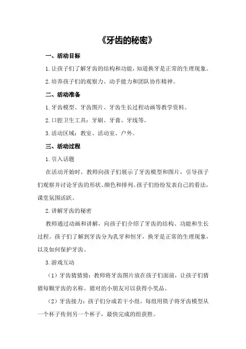 幼儿园大班活动区游戏优秀教学案例：《牙齿的秘密》
