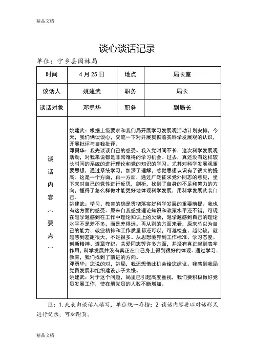 最新党员各种谈心谈话记录样本