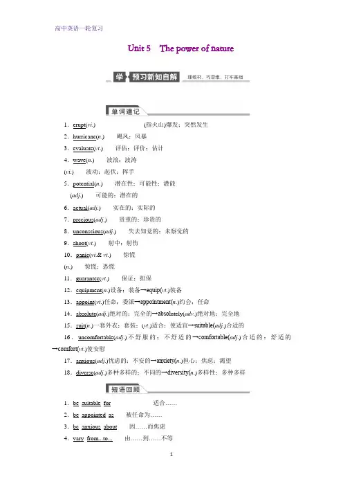 高三英语一轮复习优质学案1：Unit 5 The power of nature