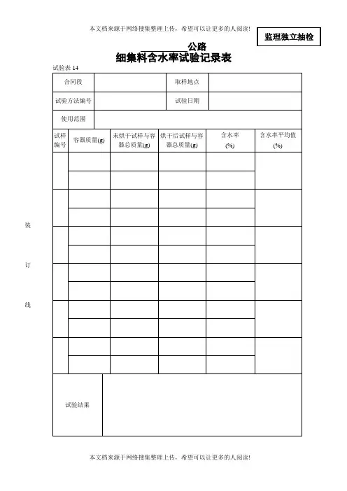 细集料含水率试验记录表(1)