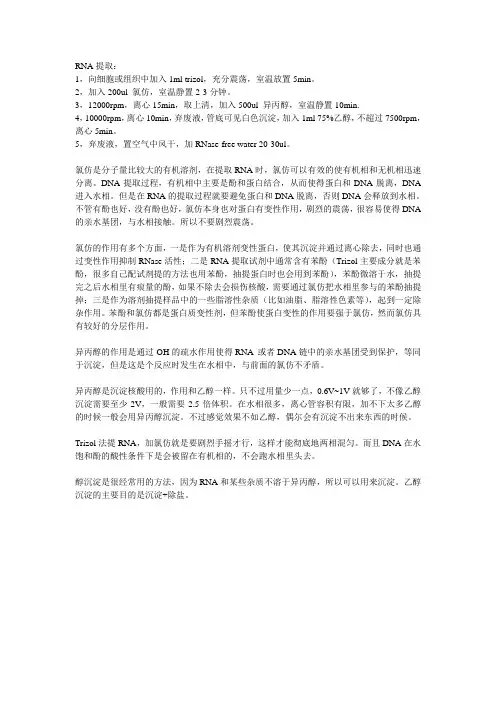 RNA提取实验步骤及其所用试剂的作用