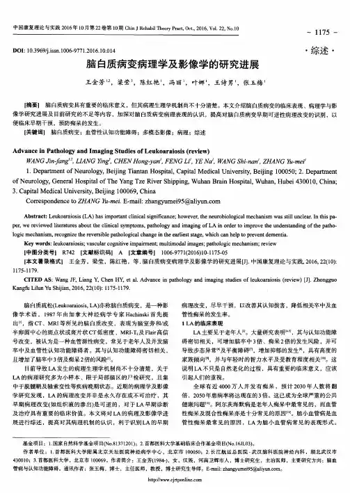 脑白质病变病理学及影像学的研究进展